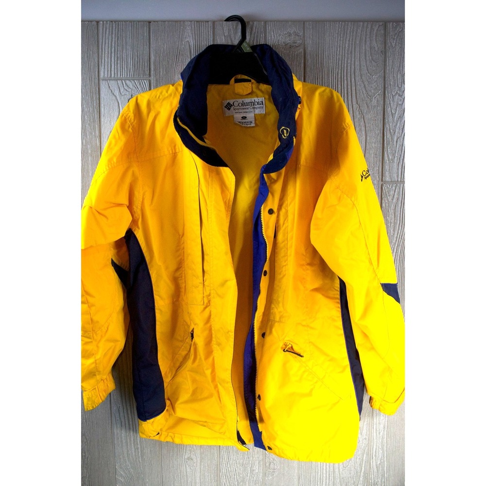 Columbia Jacket Womens Small Yellow Hooded Windbreaker Full Zip Nylon XL7322